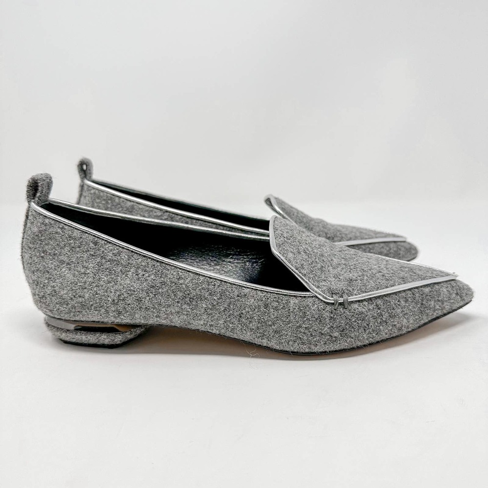 Nicholas Kirkwood Beya Wool Gray Flats Loafers Pointed Toe EU 39 US 9 - Picture 4 of 12